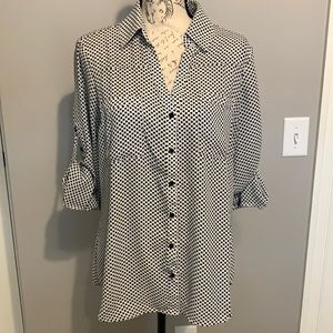 Express button down blouse white with black polka dots. Size L